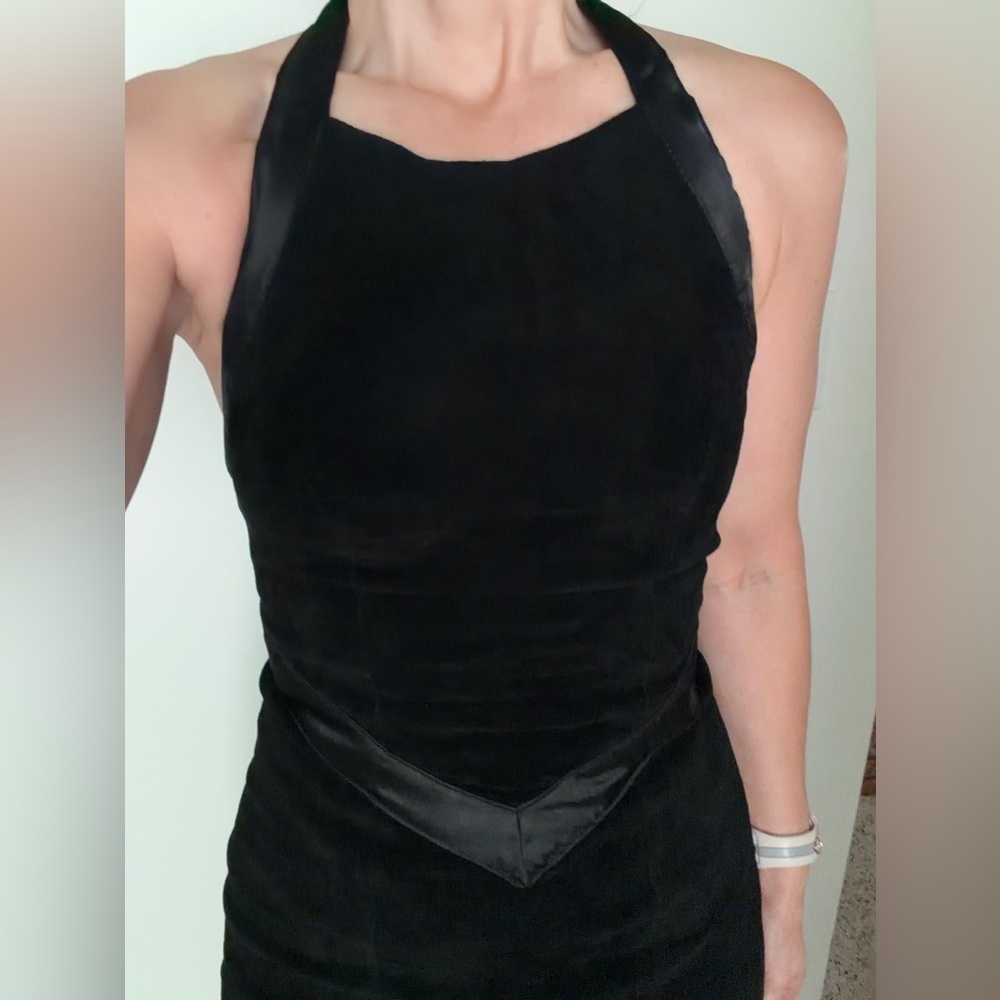 Wilsons black 100% suede leather halter mini dress 8 back zip